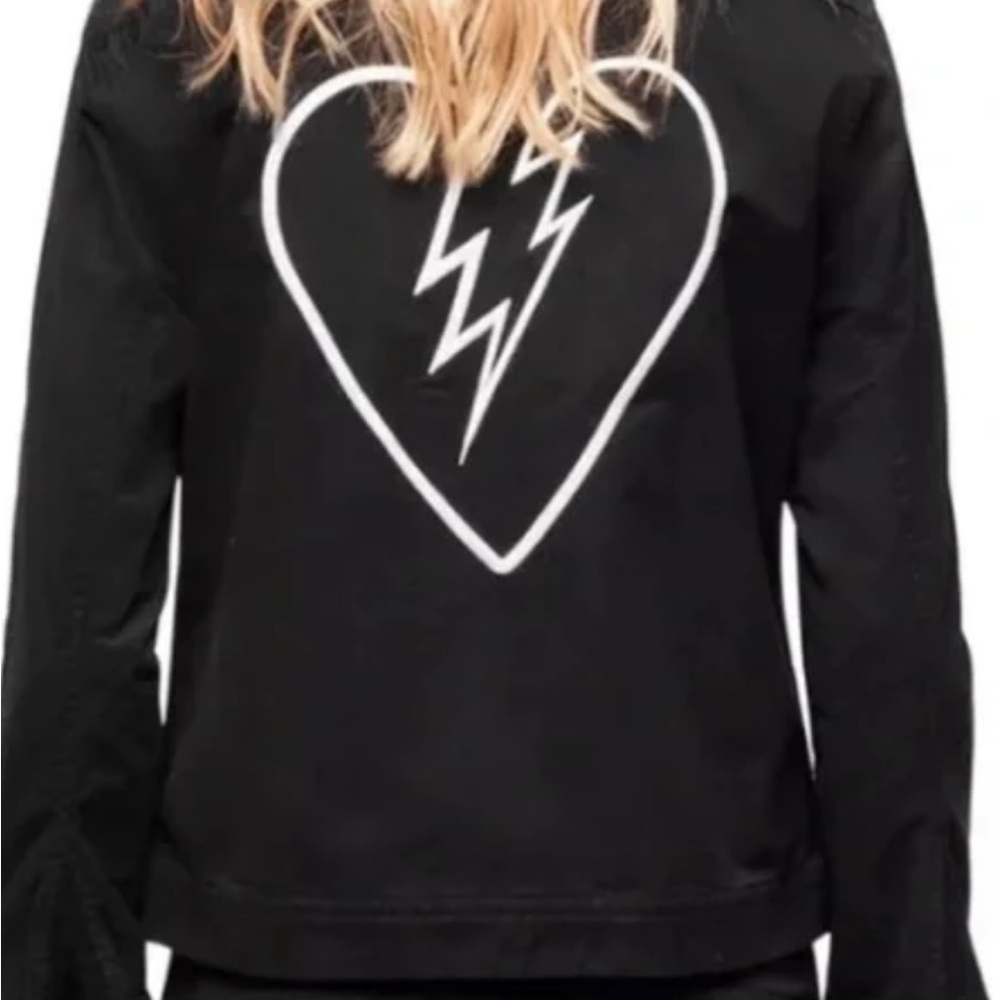 Zadig & Voltaire Black Jacket with White Heart and Lightning Design
